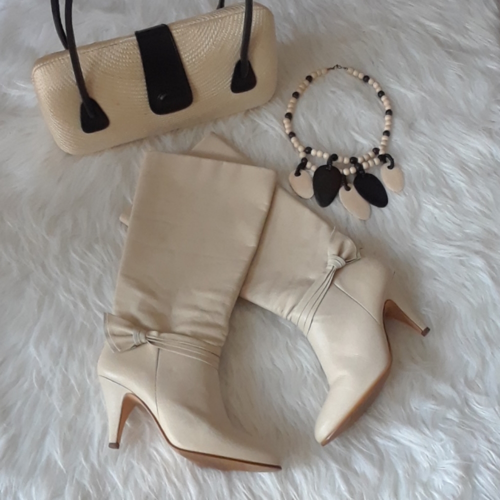 70's-80's Vintage Cream Leather Boots